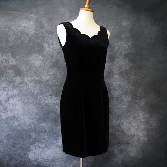 Vintage Dresses & Skirts - Vintage 90s Laura Ashley Black Velvet Dress Size US 8 UK 12